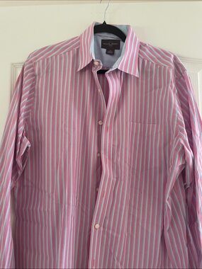 Black Brown 1826 Pink & White Striped Men's Dress Shirt